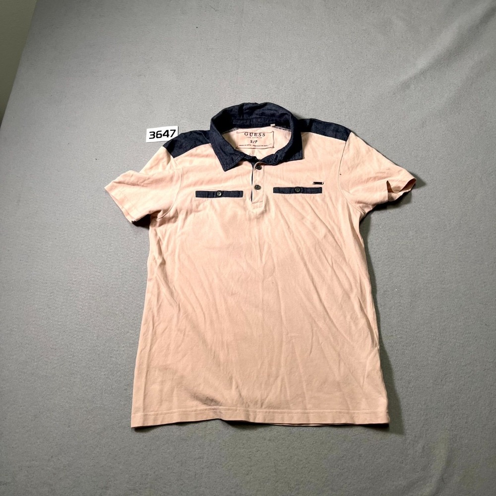 Guess Los Angeles‎ Polo Shirt Mens Small Peach Black Short Sleeve Golf Tennis